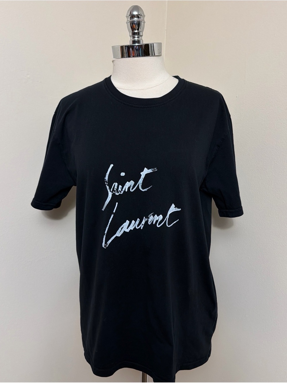 Saint Laurent Black T Shirt w/White Signature L
